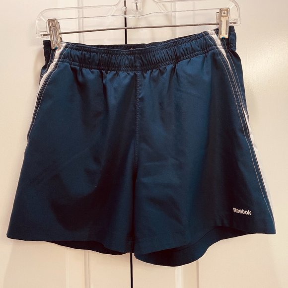 EUC Reebok Running/Tennis Shorts, Navy w/Wht Stripes, Pockets, Polyester, Sml - Picture 1 of 10